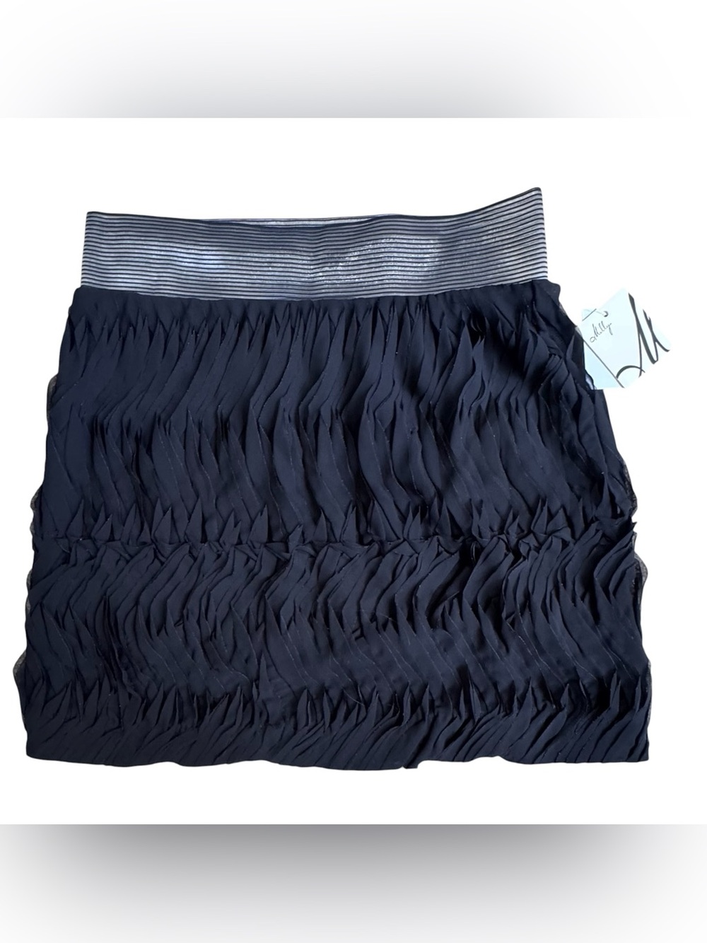 NWT Milly New York Textured Ruched Black Mini Skirt Size 8 Made in USA